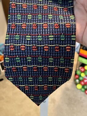 Men's Silk Navy Christmas Ornament Pattern Tie